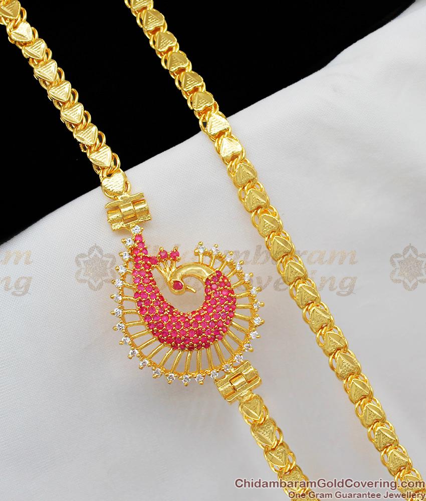 Full Ruby Stone Peacock Design Mugappu Side Pendant Chain Collections MCH178