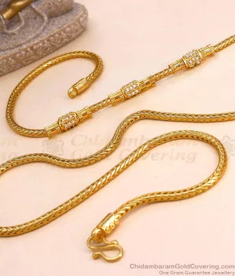 30 Inch Long Latest Gold Imitation White Stone Side Pendant Thali Chain For Women MCH1781-LG