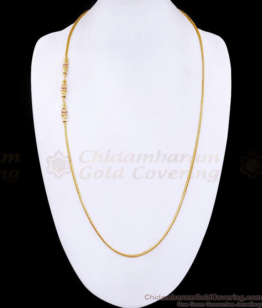 30 Inch Long Ruby White Ad Stone Gold Plated Mugappu Chain Tube Design MCH1782-LG 30 Inch Long Ruby White Ad Stone Gold Plated Mugappu Chain Tube Design MCH1782-LG