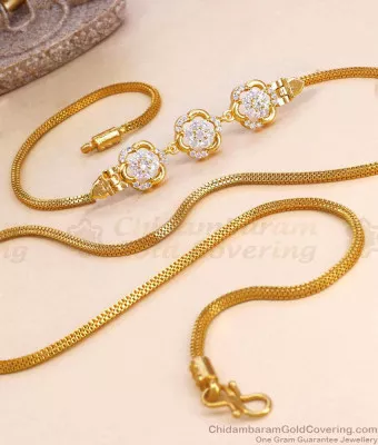 30 Inch Long Full White Stone Floral Design Gold Imitation Mugappu Chain MCH1785-LG