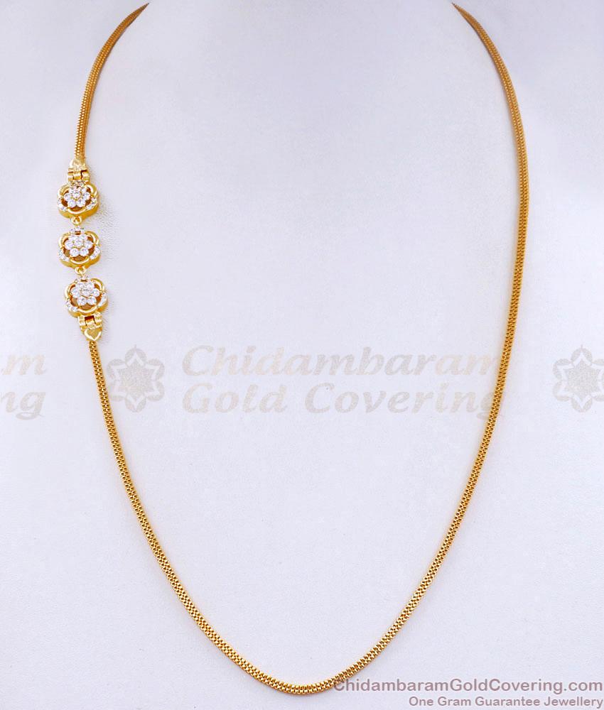 Full White Stone Floral Design Gold Imitation Mugappu Chain MCH1785