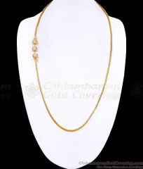 30 Inch Long Full White Stone Floral Design Gold Imitation Mugappu Chain MCH1785-LG
