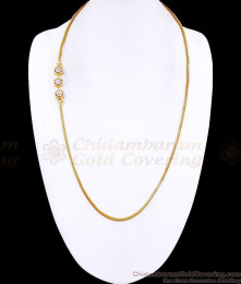 30 Inch Long Full White Stone Floral Design Gold Imitation Mugappu Chain MCH1785-LG