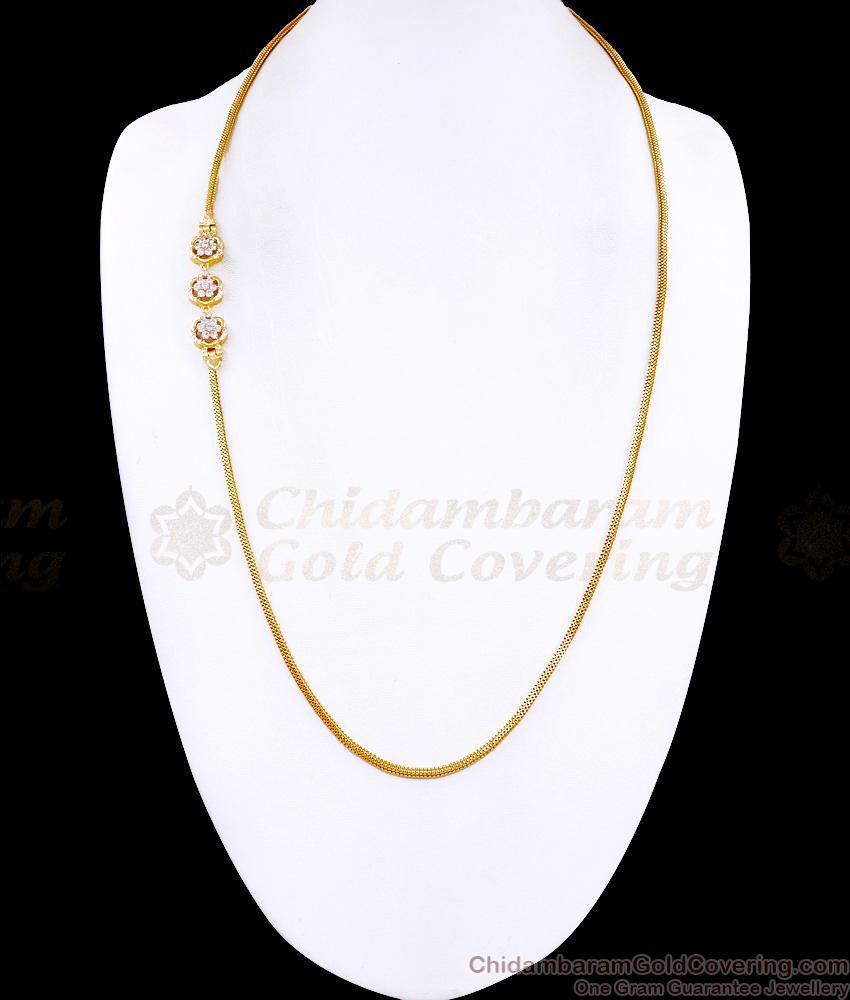 30 Inch Long Full White Stone Floral Design Gold Imitation Mugappu Chain MCH1785-LG