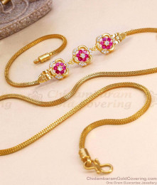 Stylish Floral Design Ruby White Stone Side Pendant Gold Plated Mopu Chain MCH1786 Stylish Floral Design Ruby White Stone Side Pendant Gold Plated Mopu Chain MCH1786