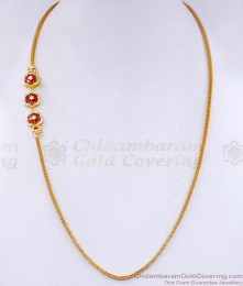 Stylish Floral Design Ruby White Stone Side Pendant Gold Plated Mopu Chain MCH1786
