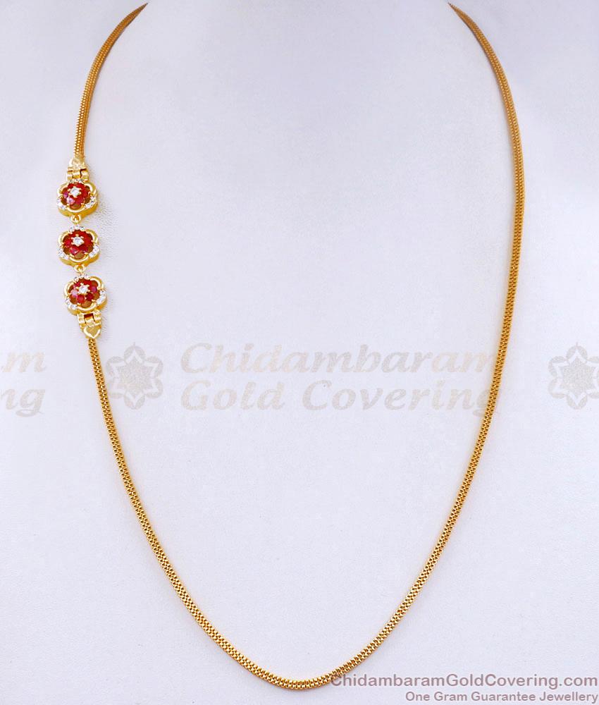 Stylish Floral Design Ruby White Stone Side Pendant Gold Plated Mopu Chain MCH1786