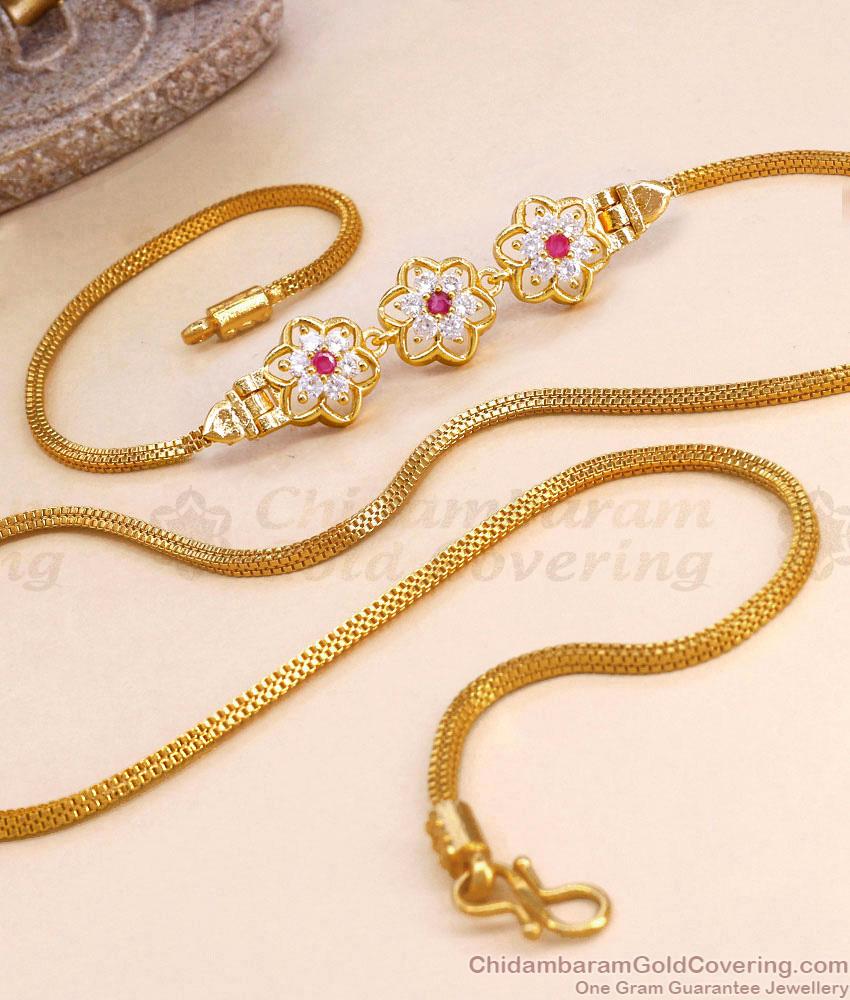 High Quality One Gram Gold Floral Mugappu Thali Chain With Stone MCH1787