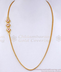 High Quality One Gram Gold Floral Mugappu Thali Chain With Stone MCH1787