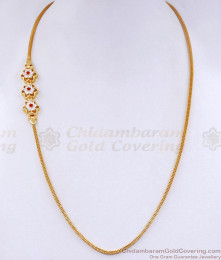 High Quality One Gram Gold Floral Mugappu Thali Chain With Stone MCH1787