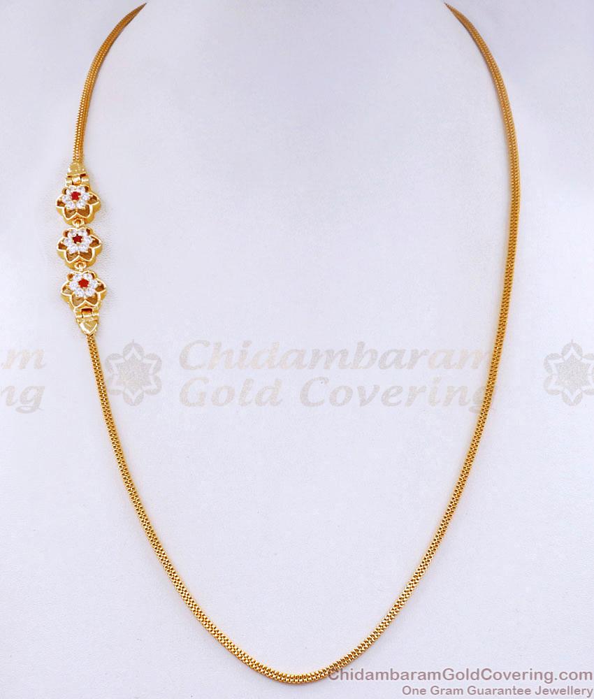 High Quality One Gram Gold Floral Mugappu Thali Chain With Stone MCH1787