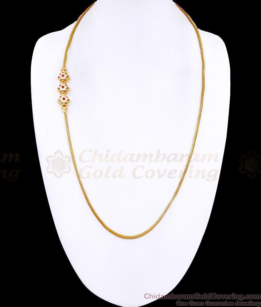 30 Inch Long High Quality One Gram Gold Floral Mugappu Thali Chain With Stone MCH1787-LG