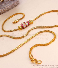 30 Inch Long One Gram Gold Ruby White Stone Mugappu Thali Chain Online MCH1789-LG