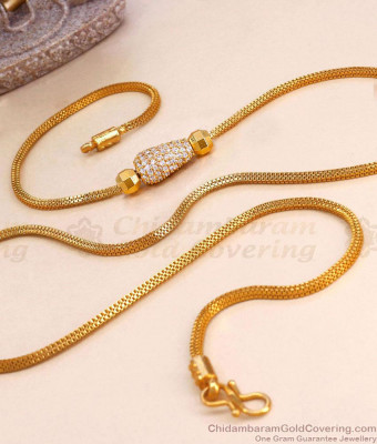 30 Inch Long Full White Stone Side Pendant Gold Mugappu Chain Designs MCH1790-LG
