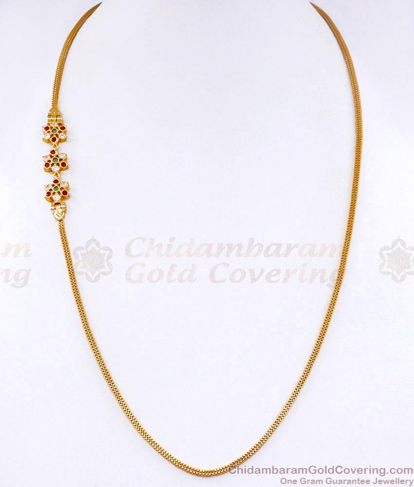 Latest Multi Color Stone Flower Design Gold Plated Mugappu Thali Chain MCH1792
