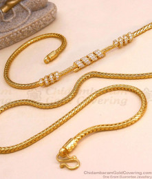 30 Inch Long Premium Quality 1 Gram Gold Spiral Mugappu Chain White Stone Design MCH1794-LG