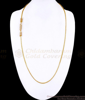 30 Inch Long Premium Quality 1 Gram Gold Spiral Mugappu Chain White Stone Design MCH1794-LG