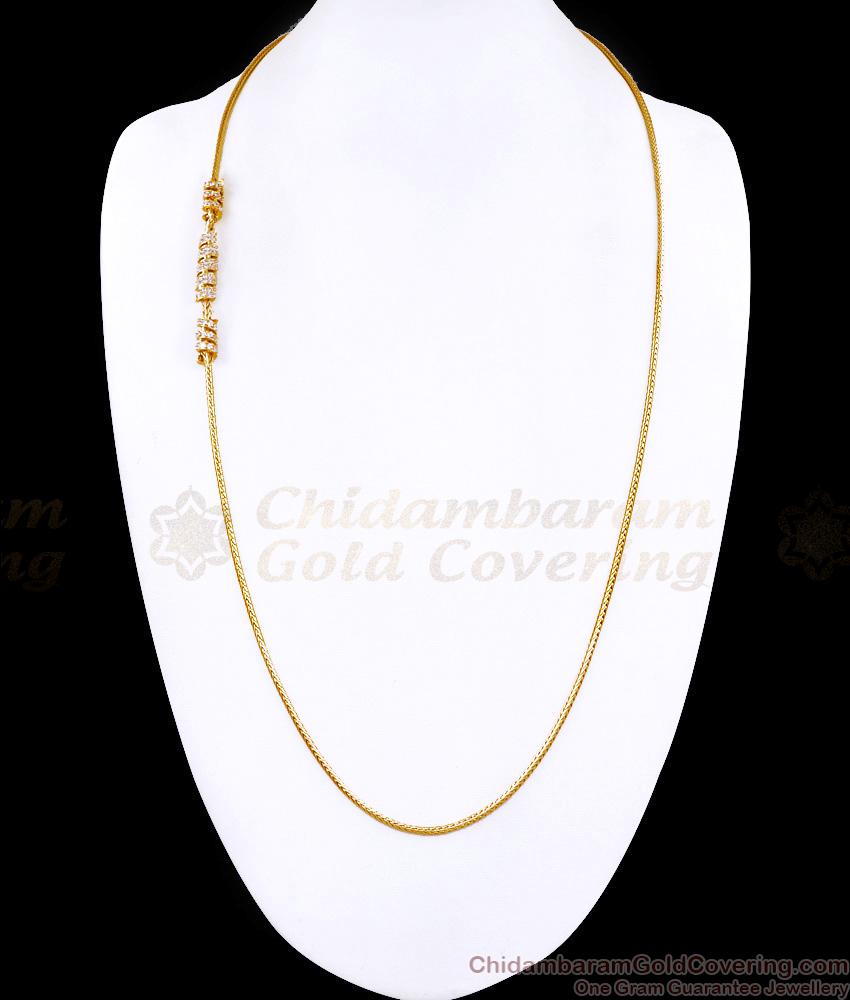 30 Inch Long Premium Quality 1 Gram Gold Spiral Mugappu Chain White Stone Design MCH1794-LG 30 Inch Long Premium Quality 1 Gram Gold Spiral Mugappu Chain White Stone Design MCH1794-LG