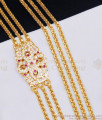 Grand Three Line Impon Mugappu Chain Ruby White Stone Floral Design Side Pendant MCH1824