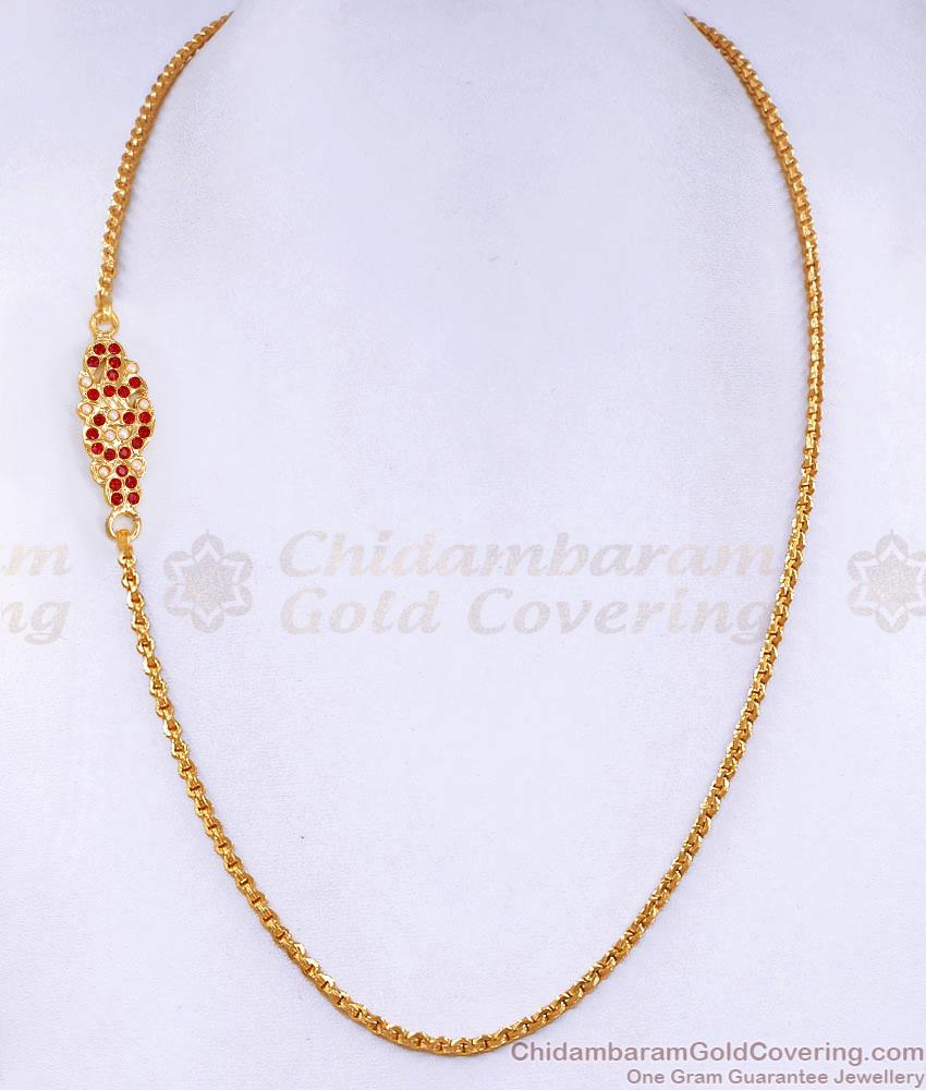 Stylish Peacock Design Ruby Stone Impon Mugappu Chain Pearl Jewelry MCH1830