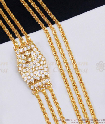 Full White Stone Peacock Design Impon Panchaloha 3 Line Mugappu Chain Online MCH1834