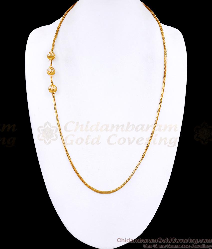 30 Inch Long Premium Quality Micro Gold Polish Plain Mugappu Chain Ball Design MCH1837-Lg