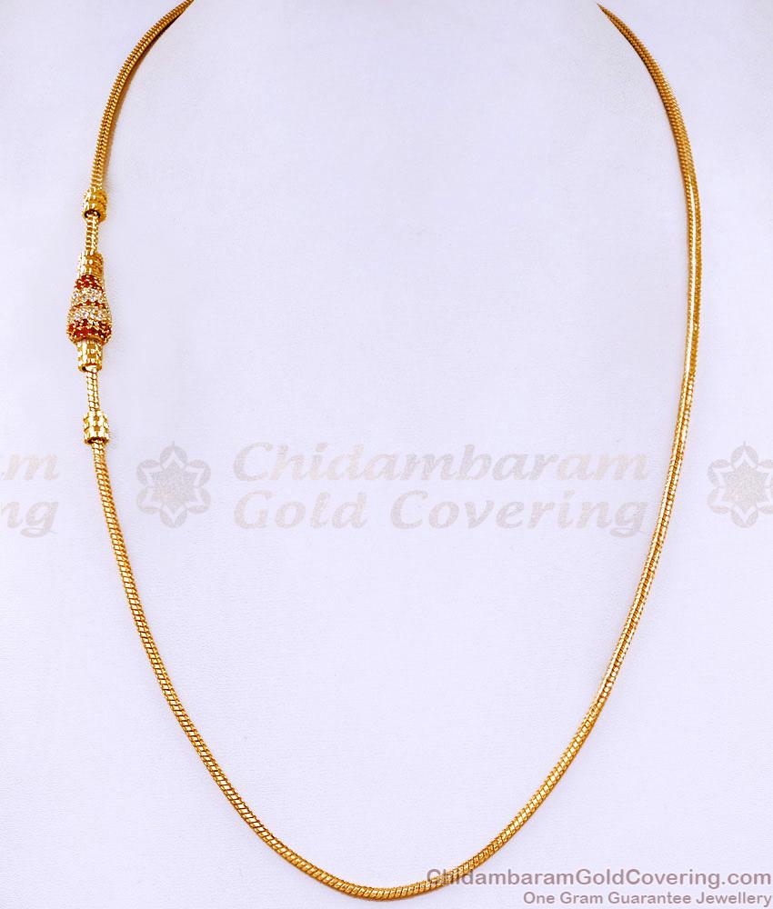 Elegant Ruby White Stone Gold Imitation Mugappu Chain Design At Affordable Price MCH1842 Elegant Ruby White Stone Gold Imitation Mugappu Chain Design At Affordable Price MCH1842