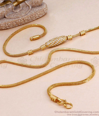 One Gram Gold Side Pendant White Stone Mugappu Thali Chain For Women MCH1844