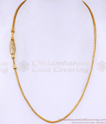 One Gram Gold Side Pendant White Stone Mugappu Thali Chain For Women MCH1844