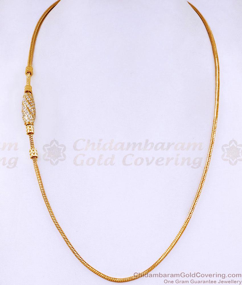 One Gram Gold Side Pendant White Stone Mugappu Thali Chain For Women MCH1844 One Gram Gold Side Pendant White Stone Mugappu Thali Chain For Women MCH1844
