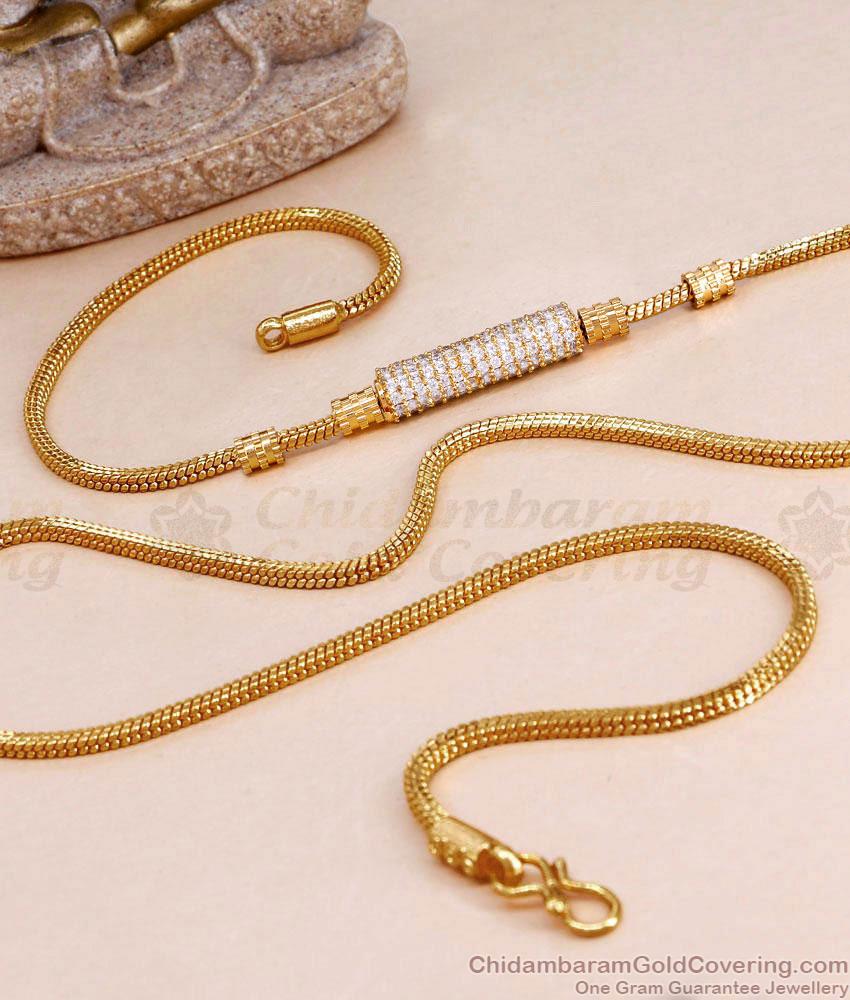 Glittering Full White Stone Gold Plated Modern Mugappu Chain Collections MCH1846 Glittering Full White Stone Gold Plated Modern Mugappu Chain Collections MCH1846
