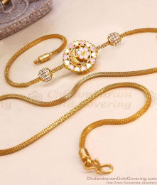 Double Side White Stone Floral Enamel Design Gold Imitation Mugappu Chain Online MCH1849