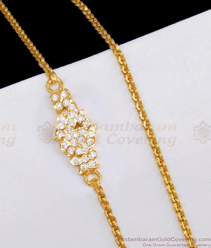 Latest Daily Wear Impon White Stone Peacock Mugappu Chain Online MCH1853 Latest Daily Wear Impon White Stone Peacock Mugappu Chain Online MCH1853