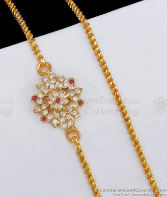 Stylish Flower Design Impon Gold Plated Mugappu Thali Chain With Stone MCH1856