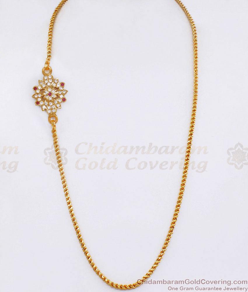 Stylish Flower Design Impon Gold Plated Mugappu Thali Chain With Stone MCH1856