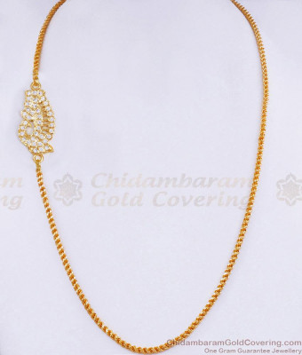 Trendy Bridal Wear White Stone Impon Peacock Mugappu Thali Chain MCH1862