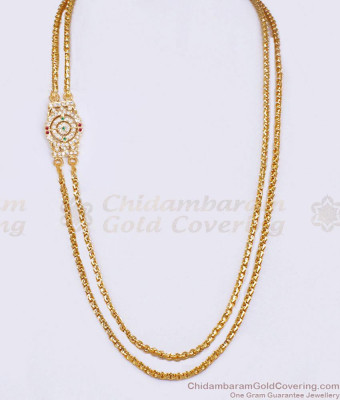 High Quality Bridal Wear Impon Side Pendant Gold Plated 2 Line Mugappu Chain MCH1864