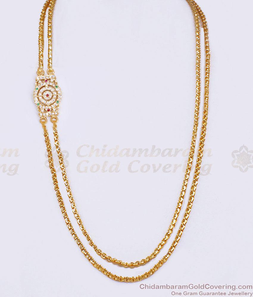 Stylish Multi Color Stone Impon Side Pendant 2 Line Mugappu Thali Chain MCH1865