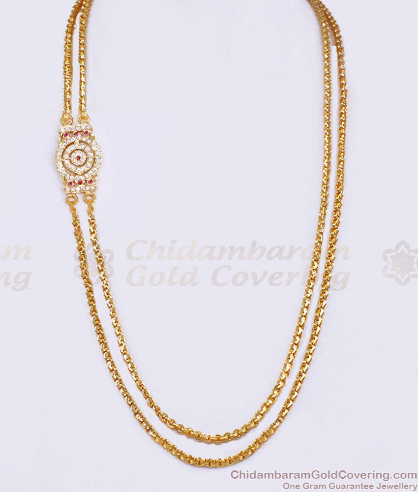 Premium Quality Impon 2 Line Mugappu Chain Ruby White Stone Design Online MCH1867