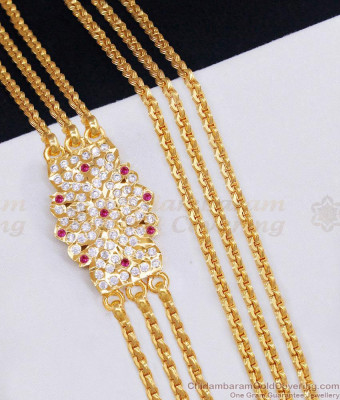Grand Bridal Wear Three Line Impon Mugappu Thali Chain 1 Gram Gold Jewelry MCH1869
