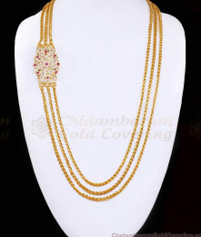 Grand Bridal Wear Three Line Impon Mugappu Thali Chain 1 Gram Gold Jewelry MCH1869 Grand Bridal Wear Three Line Impon Mugappu Thali Chain 1 Gram Gold Jewelry MCH1869