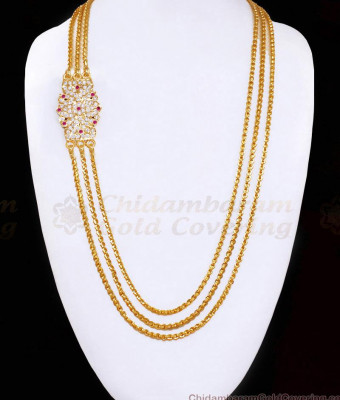 Grand Bridal Wear Three Line Impon Mugappu Thali Chain 1 Gram Gold Jewelry MCH1869