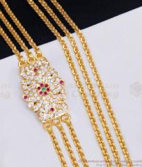 New Arrival Micro Gold Plated 3 Line Mugappu Chain Impon Side Pendant Design MCH1870