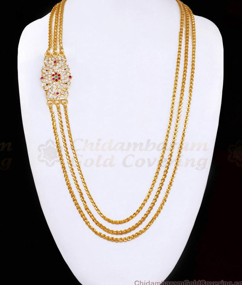 New Arrival Micro Gold Plated 3 Line Mugappu Chain Impon Side Pendant Design MCH1870 New Arrival Micro Gold Plated 3 Line Mugappu Chain Impon Side Pendant Design MCH1870