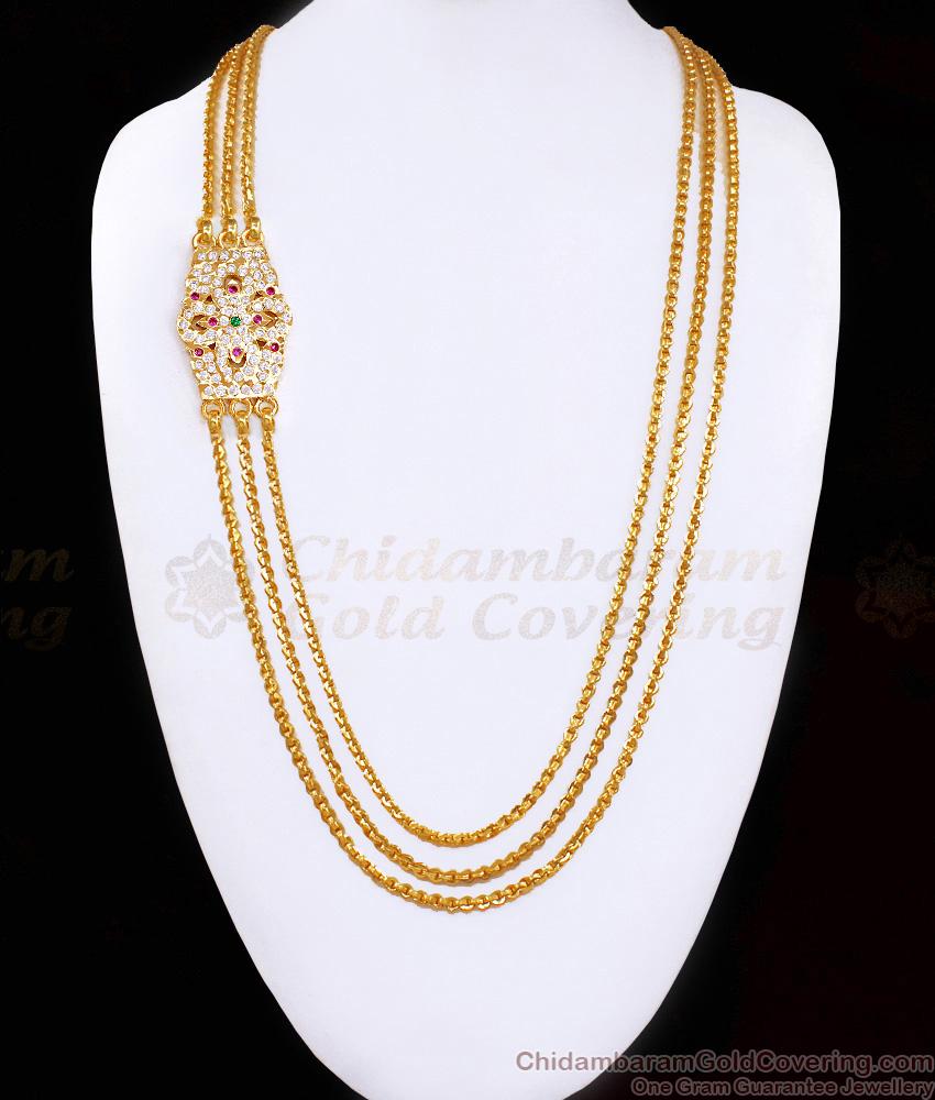 Traditional 3 Line Gold Plated Designer Mugappu Chain Impon Side Pendant Collections MCH1871