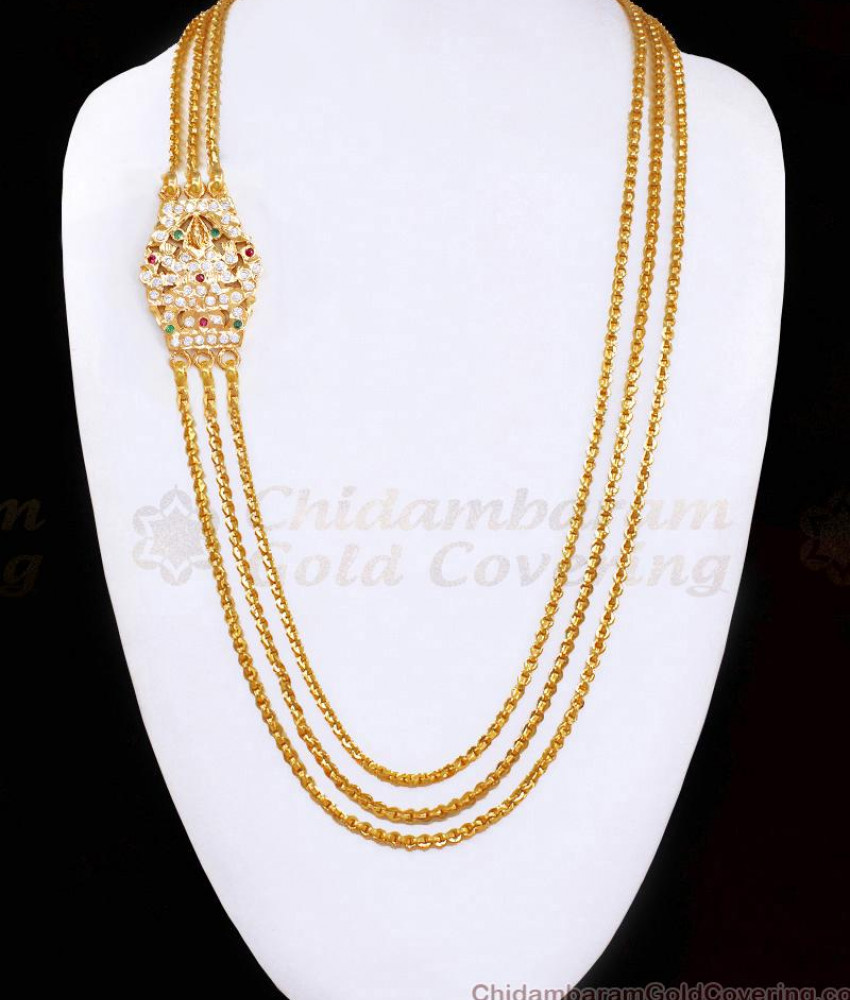 Latest Three Line Lakshmi Impon Pendant Gold Plated Mugappu For Married Women MCH1872 Latest Three Line Lakshmi Impon Pendant Gold Plated Mugappu For Married Women MCH1872