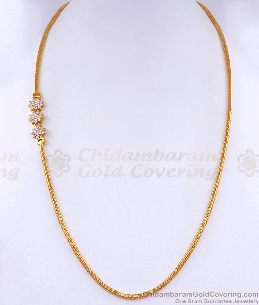 Beautiful Floral Design White Stone Gold Mugappu Thali Chain MCH1875