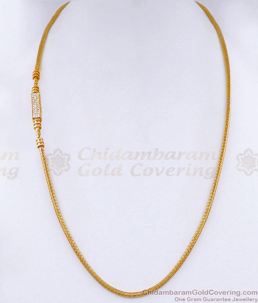 Glittering Ad White Stone Gold Side Pendant Mugappu Thali Chain MCH1883