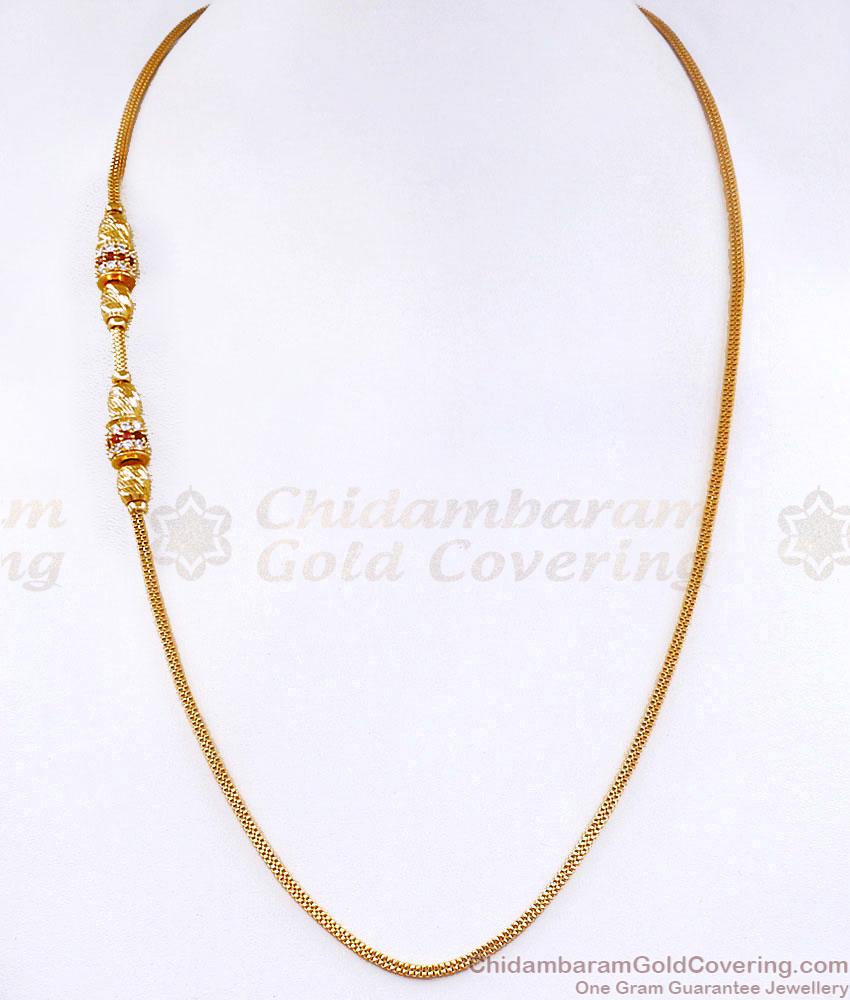 Traditional Ruby White Stone Gold Mugappu Thin Chain Design MCH1884 Traditional Ruby White Stone Gold Mugappu Thin Chain Design MCH1884