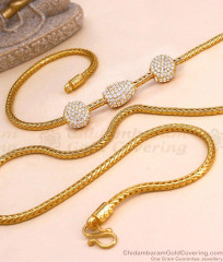 Stylish Full White Stone Side Pendant Gold Mugappu Chain For Women MCH1887